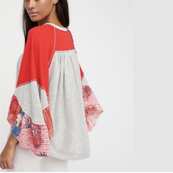 We The Free Oversized Red and Gray Blouse - Picture 1 of 5